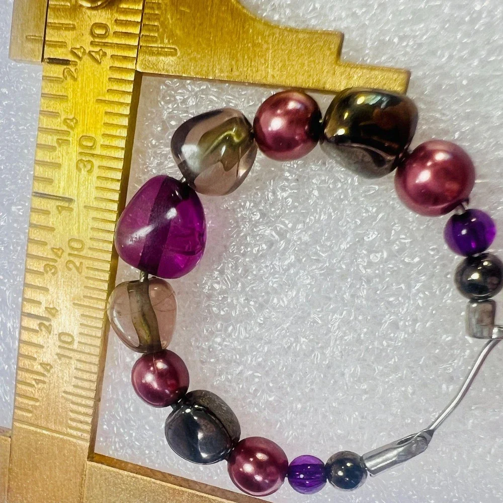 Artisan Beaded Hoop Earrings Latch Back‎ Pierced Multi Colored Silver Tone